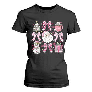 Retro Santa Claus Pink Coquette Bow T Shirt For Women Festive Xmas Vibe TS02 Black Print Your Wear