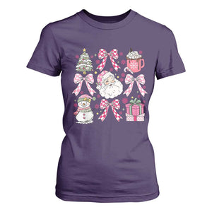 Retro Santa Claus Pink Coquette Bow T Shirt For Women Festive Xmas Vibe TS02 Purple Print Your Wear