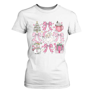 Retro Santa Claus Pink Coquette Bow T Shirt For Women Festive Xmas Vibe TS02 White Print Your Wear