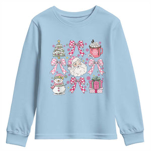 Retro Santa Claus Pink Coquette Bow Youth Sweatshirt Festive Xmas Vibe TS02 Light Blue Print Your Wear