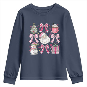 Retro Santa Claus Pink Coquette Bow Youth Sweatshirt Festive Xmas Vibe TS02 Navy Print Your Wear