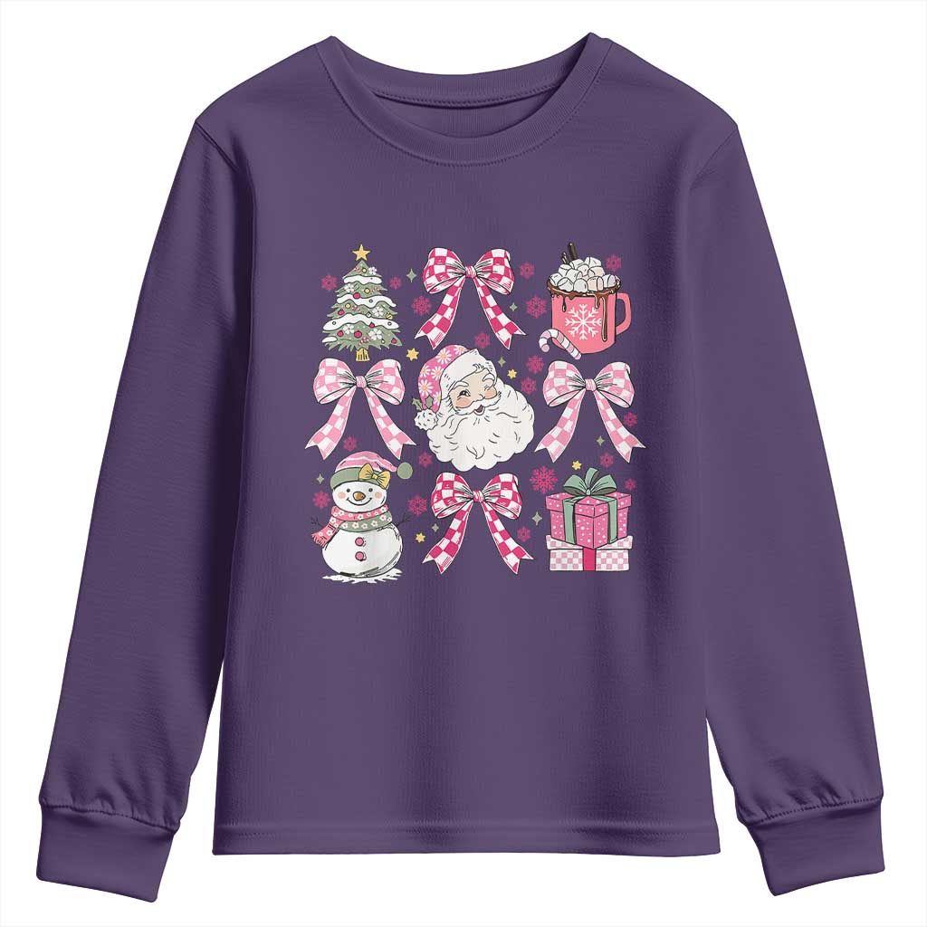 Retro Santa Claus Pink Coquette Bow Youth Sweatshirt Festive Xmas Vibe TS02 Purple Print Your Wear