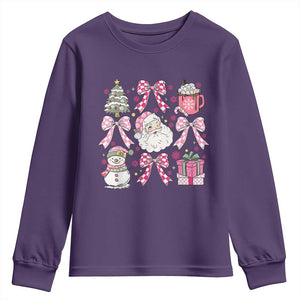 Retro Santa Claus Pink Coquette Bow Youth Sweatshirt Festive Xmas Vibe TS02 Purple Print Your Wear