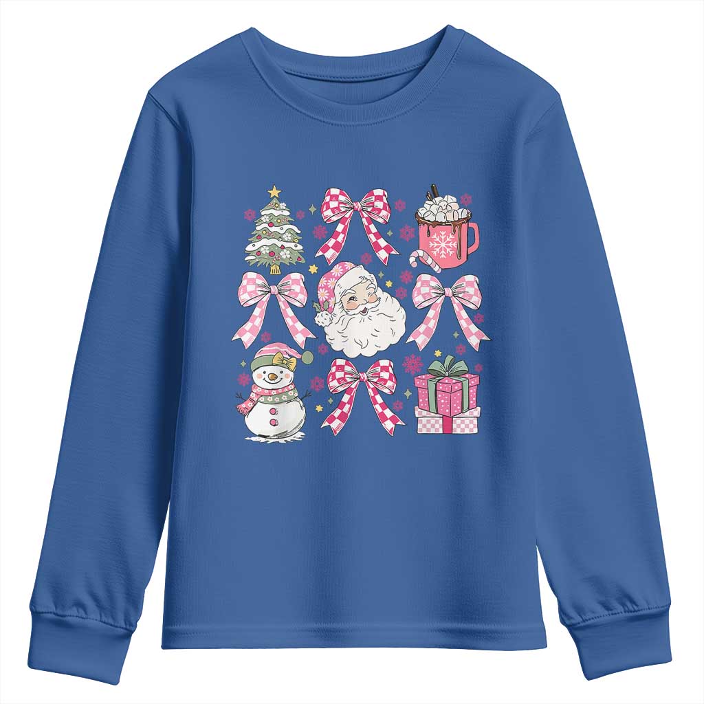 Retro Santa Claus Pink Coquette Bow Youth Sweatshirt Festive Xmas Vibe TS02 Royal Blue Print Your Wear