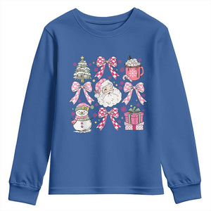 Retro Santa Claus Pink Coquette Bow Youth Sweatshirt Festive Xmas Vibe TS02 Royal Blue Print Your Wear