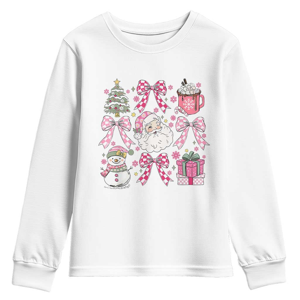 Retro Santa Claus Pink Coquette Bow Youth Sweatshirt Festive Xmas Vibe TS02 White Print Your Wear