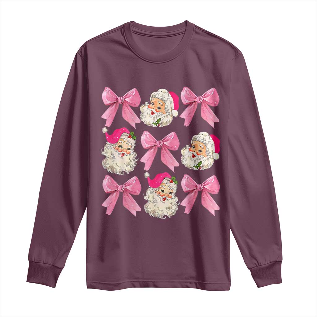 Vintage Pink Christmas Coquette Bow Long Sleeve Shirt Santa Claus Festive Xmas Vibe TS02 Maroon Print Your Wear