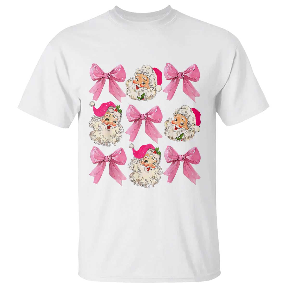 Vintage Pink Christmas Coquette Bow T Shirt Santa Claus Festive Xmas Vibe TS02 White Print Your Wear