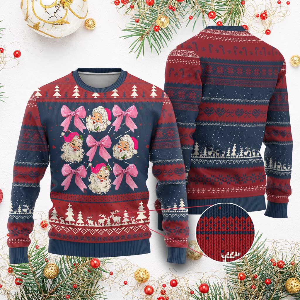Vintage Pink Christmas Coquette Bow Ugly Christmas Sweater Santa Claus Festive Xmas Vibe TS02 Burgundy Print Your Wear