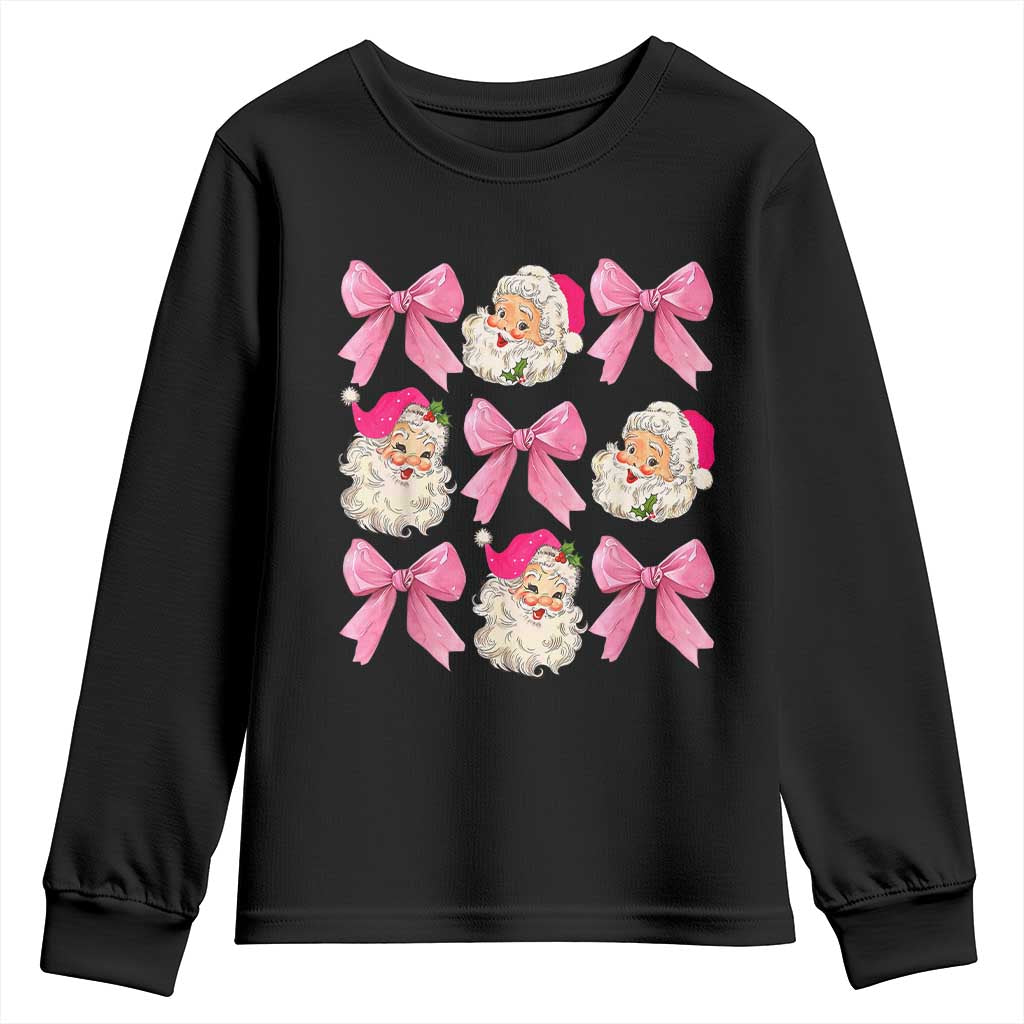 Vintage Pink Christmas Coquette Bow Youth Sweatshirt Santa Claus Festive Xmas Vibe TS02 Black Print Your Wear