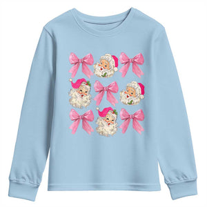 Vintage Pink Christmas Coquette Bow Youth Sweatshirt Santa Claus Festive Xmas Vibe TS02 Light Blue Print Your Wear