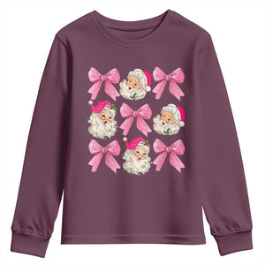 Vintage Pink Christmas Coquette Bow Youth Sweatshirt Santa Claus Festive Xmas Vibe TS02 Maroon Print Your Wear