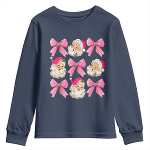 Vintage Pink Christmas Coquette Bow Youth Sweatshirt Santa Claus Festive Xmas Vibe TS02 Navy Print Your Wear