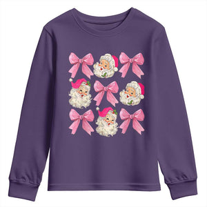 Vintage Pink Christmas Coquette Bow Youth Sweatshirt Santa Claus Festive Xmas Vibe TS02 Purple Print Your Wear