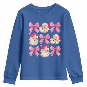 Vintage Pink Christmas Coquette Bow Youth Sweatshirt Santa Claus Festive Xmas Vibe TS02 Royal Blue Print Your Wear