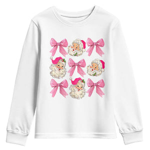 Vintage Pink Christmas Coquette Bow Youth Sweatshirt Santa Claus Festive Xmas Vibe TS02 White Print Your Wear