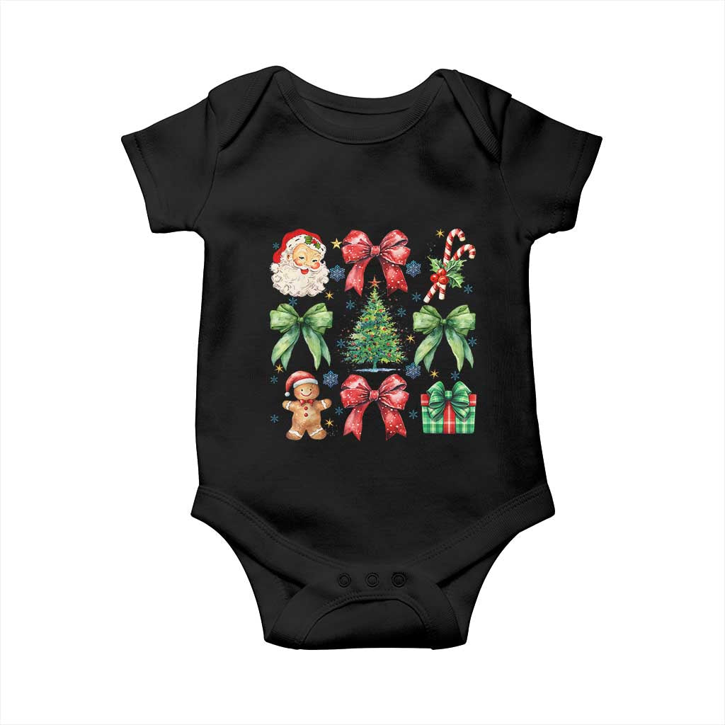 Christmas Tree Retro Coquette Bow Baby Onesie Santa Claus Candy Festive Xmas Vibes TS02 Black Print Your Wear