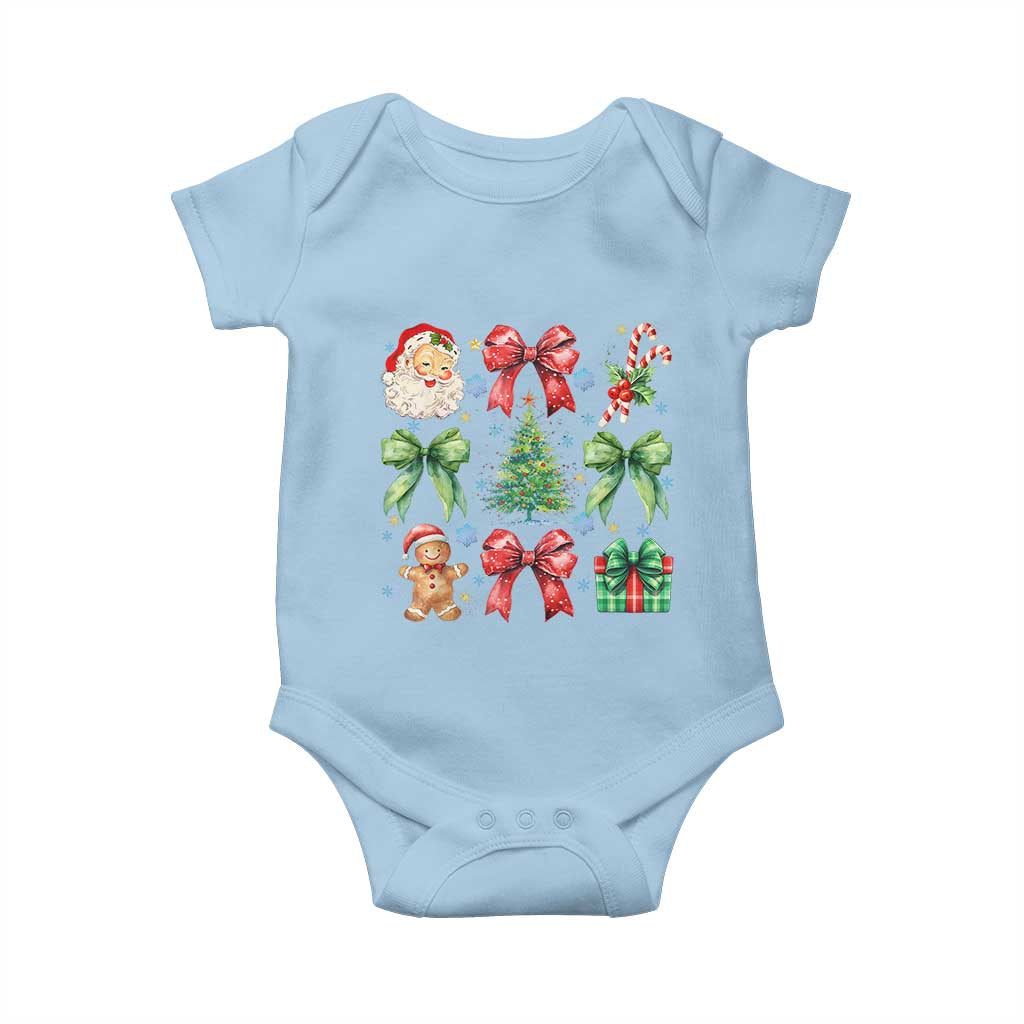 Christmas Tree Retro Coquette Bow Baby Onesie Santa Claus Candy Festive Xmas Vibes TS02 Light Blue Print Your Wear