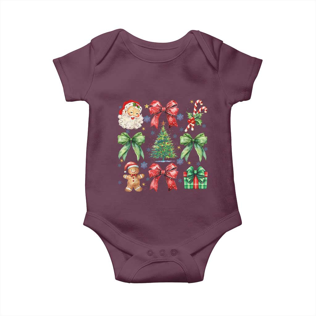Christmas Tree Retro Coquette Bow Baby Onesie Santa Claus Candy Festive Xmas Vibes TS02 Maroon Print Your Wear