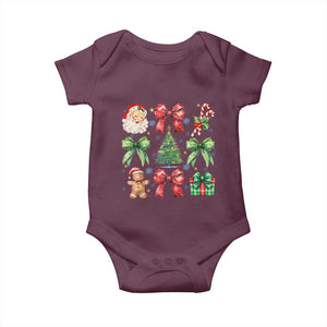 Christmas Tree Retro Coquette Bow Baby Onesie Santa Claus Candy Festive Xmas Vibes TS02 Maroon Print Your Wear