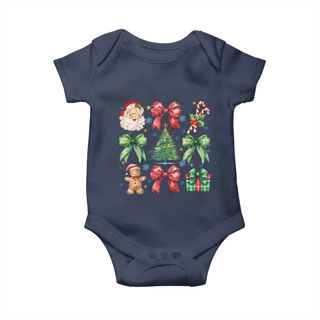 Christmas Tree Retro Coquette Bow Baby Onesie Santa Claus Candy Festive Xmas Vibes TS02 Navy Print Your Wear