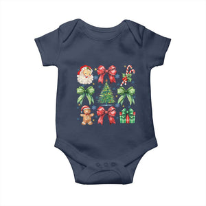 Christmas Tree Retro Coquette Bow Baby Onesie Santa Claus Candy Festive Xmas Vibes TS02 Navy Print Your Wear