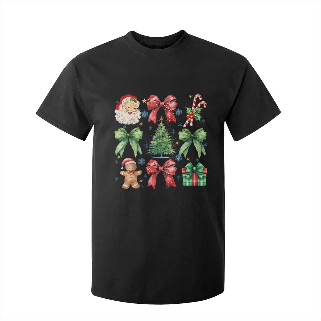 Christmas Tree Retro Coquette Bow T Shirt For Kid Santa Claus Candy Festive Xmas Vibes TS02 Black Print Your Wear