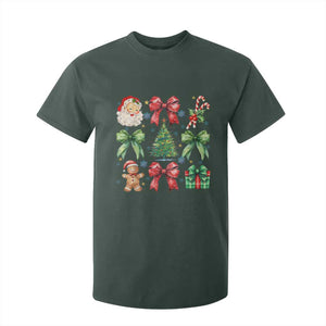 Christmas Tree Retro Coquette Bow T Shirt For Kid Santa Claus Candy Festive Xmas Vibes TS02 Dark Forest Green Print Your Wear