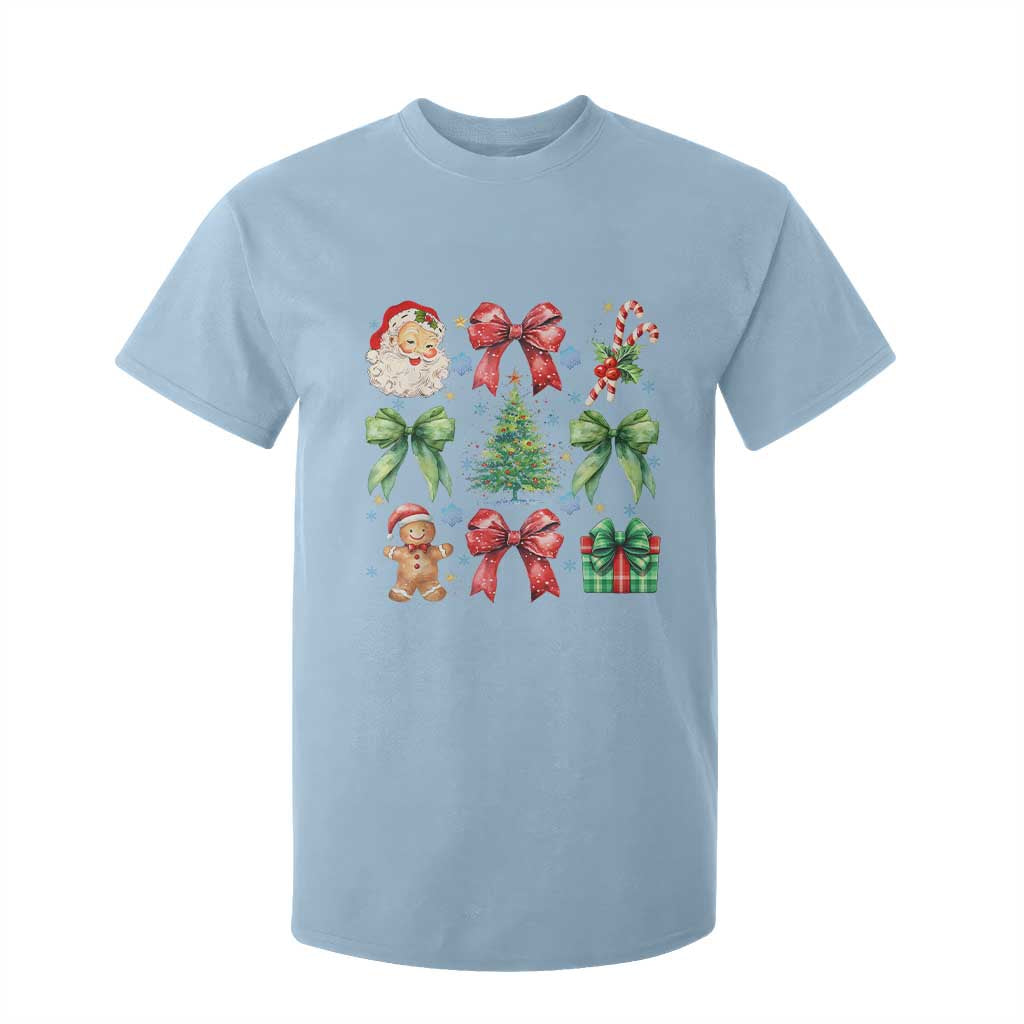 Christmas Tree Retro Coquette Bow T Shirt For Kid Santa Claus Candy Festive Xmas Vibes TS02 Light Blue Print Your Wear