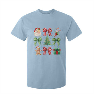 Christmas Tree Retro Coquette Bow T Shirt For Kid Santa Claus Candy Festive Xmas Vibes TS02 Light Blue Print Your Wear