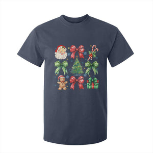 Christmas Tree Retro Coquette Bow T Shirt For Kid Santa Claus Candy Festive Xmas Vibes TS02 Navy Print Your Wear