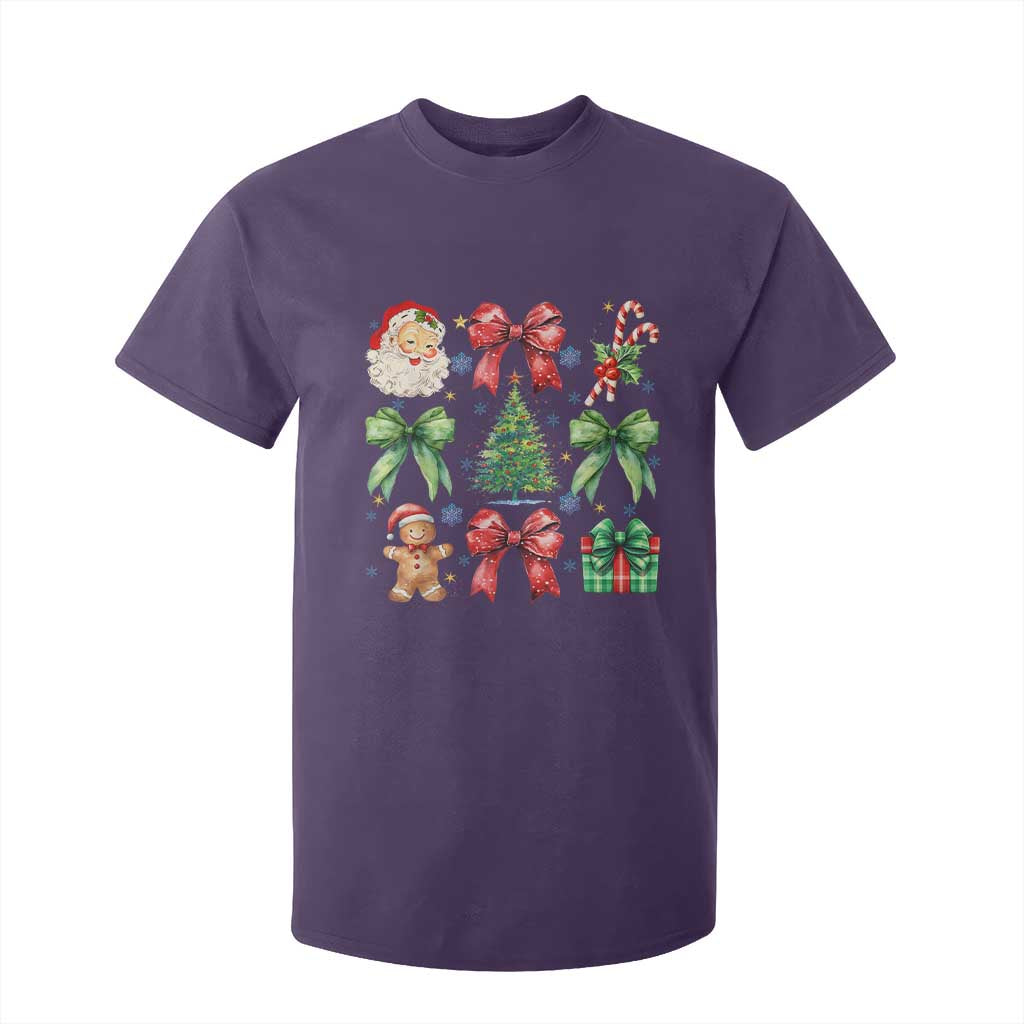 Christmas Tree Retro Coquette Bow T Shirt For Kid Santa Claus Candy Festive Xmas Vibes TS02 Purple Print Your Wear