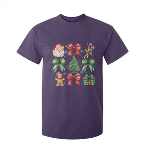 Christmas Tree Retro Coquette Bow T Shirt For Kid Santa Claus Candy Festive Xmas Vibes TS02 Purple Print Your Wear