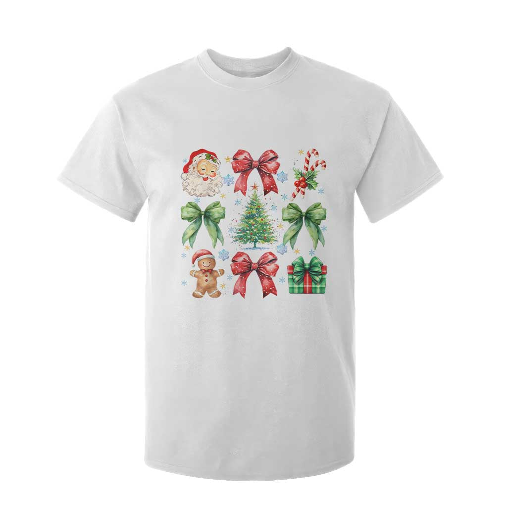 Christmas Tree Retro Coquette Bow T Shirt For Kid Santa Claus Candy Festive Xmas Vibes TS02 White Print Your Wear