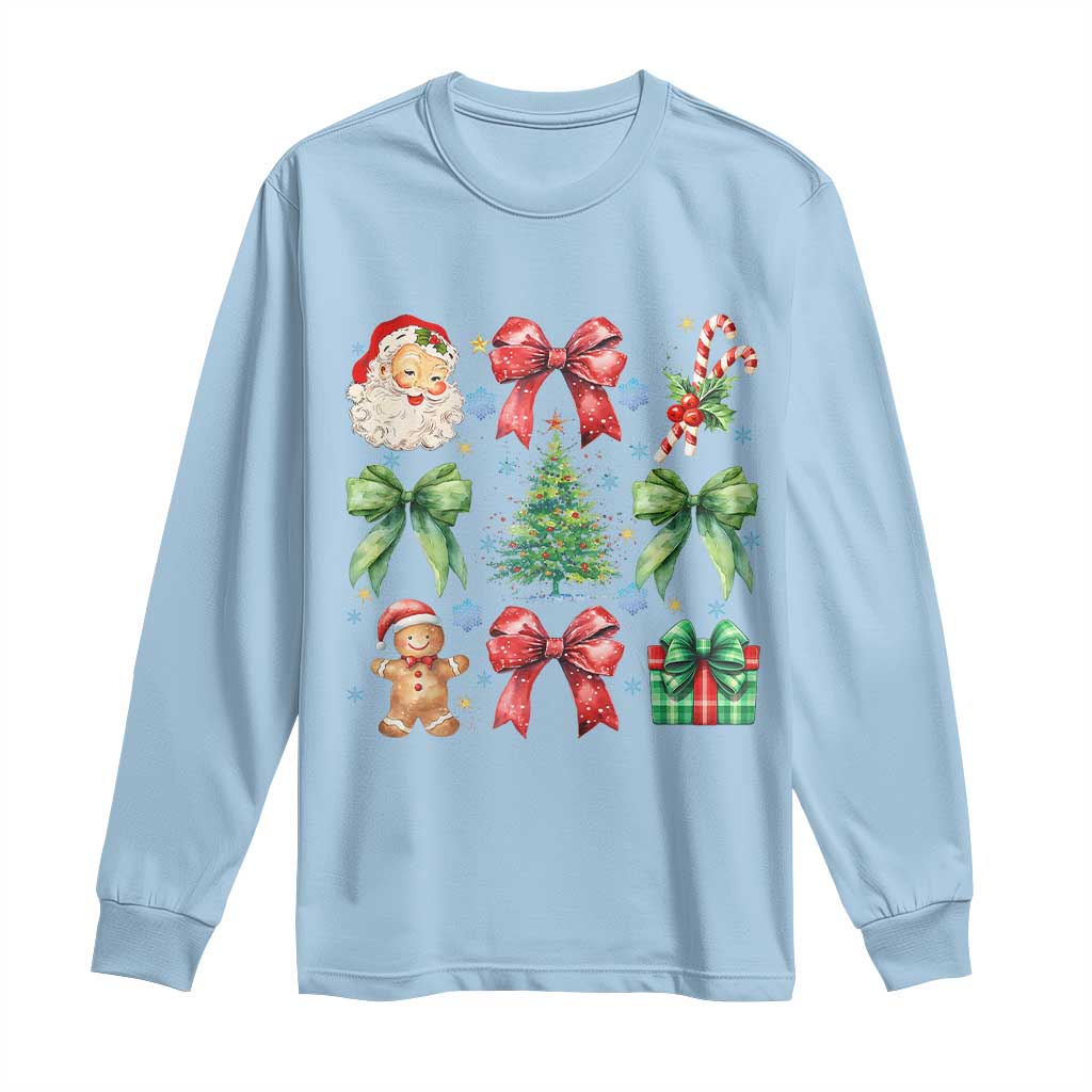 Christmas Tree Retro Coquette Bow Long Sleeve Shirt Santa Claus Candy Festive Xmas Vibes TS02 Light Blue Print Your Wear