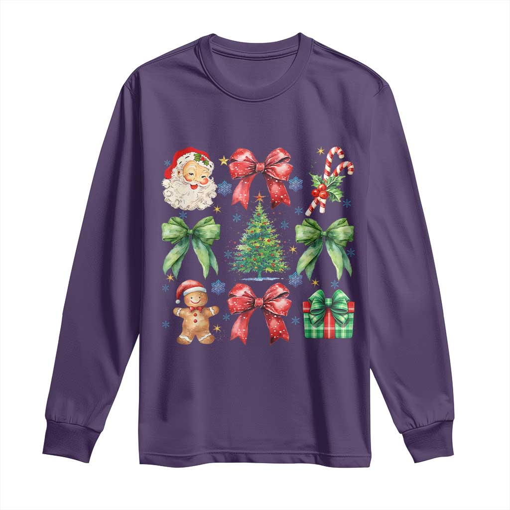 Christmas Tree Retro Coquette Bow Long Sleeve Shirt Santa Claus Candy Festive Xmas Vibes TS02 Purple Print Your Wear
