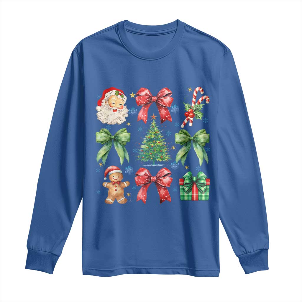 Christmas Tree Retro Coquette Bow Long Sleeve Shirt Santa Claus Candy Festive Xmas Vibes TS02 Royal Blue Print Your Wear