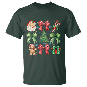 Christmas Tree Retro Coquette Bow T Shirt Santa Claus Candy Festive Xmas Vibes TS02 Dark Forest Green Print Your Wear