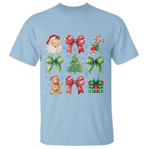 Christmas Tree Retro Coquette Bow T Shirt Santa Claus Candy Festive Xmas Vibes TS02 Light Blue Print Your Wear