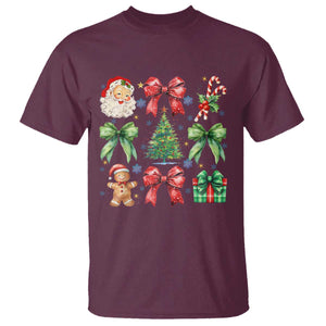 Christmas Tree Retro Coquette Bow T Shirt Santa Claus Candy Festive Xmas Vibes TS02 Maroon Print Your Wear