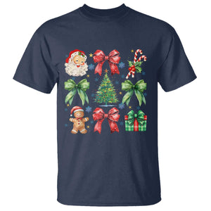 Christmas Tree Retro Coquette Bow T Shirt Santa Claus Candy Festive Xmas Vibes TS02 Navy Print Your Wear