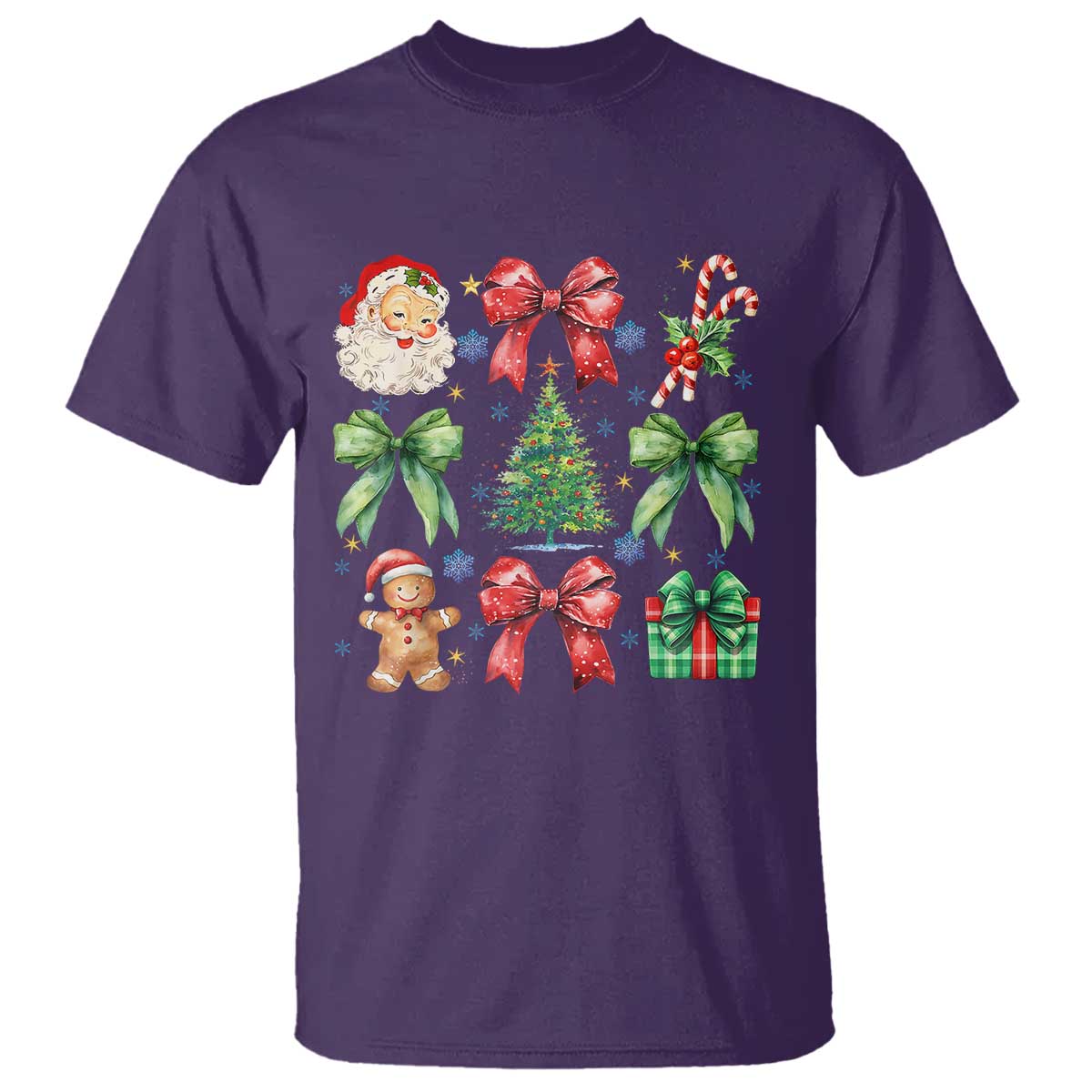 Christmas Tree Retro Coquette Bow T Shirt Santa Claus Candy Festive Xmas Vibes TS02 Purple Print Your Wear
