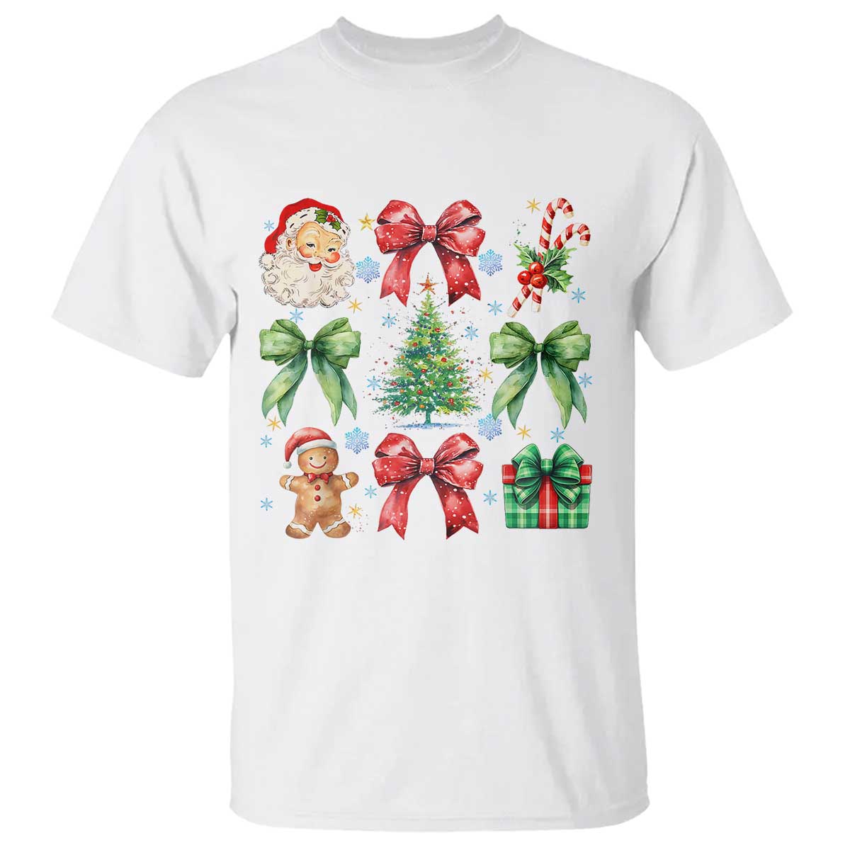 Christmas Tree Retro Coquette Bow T Shirt Santa Claus Candy Festive Xmas Vibes TS02 White Print Your Wear