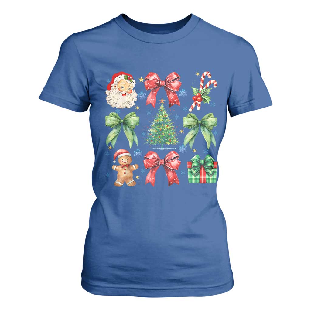Christmas Tree Retro Coquette Bow T Shirt For Women Santa Claus Candy Festive Xmas Vibes TS02 Royal Blue Print Your Wear
