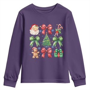 Christmas Tree Retro Coquette Bow Youth Sweatshirt Santa Claus Candy Festive Xmas Vibes TS02 Purple Print Your Wear