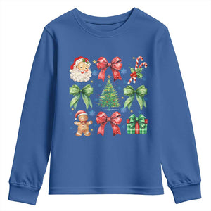 Christmas Tree Retro Coquette Bow Youth Sweatshirt Santa Claus Candy Festive Xmas Vibes TS02 Royal Blue Print Your Wear