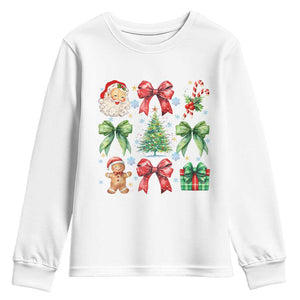 Christmas Tree Retro Coquette Bow Youth Sweatshirt Santa Claus Candy Festive Xmas Vibes TS02 White Print Your Wear