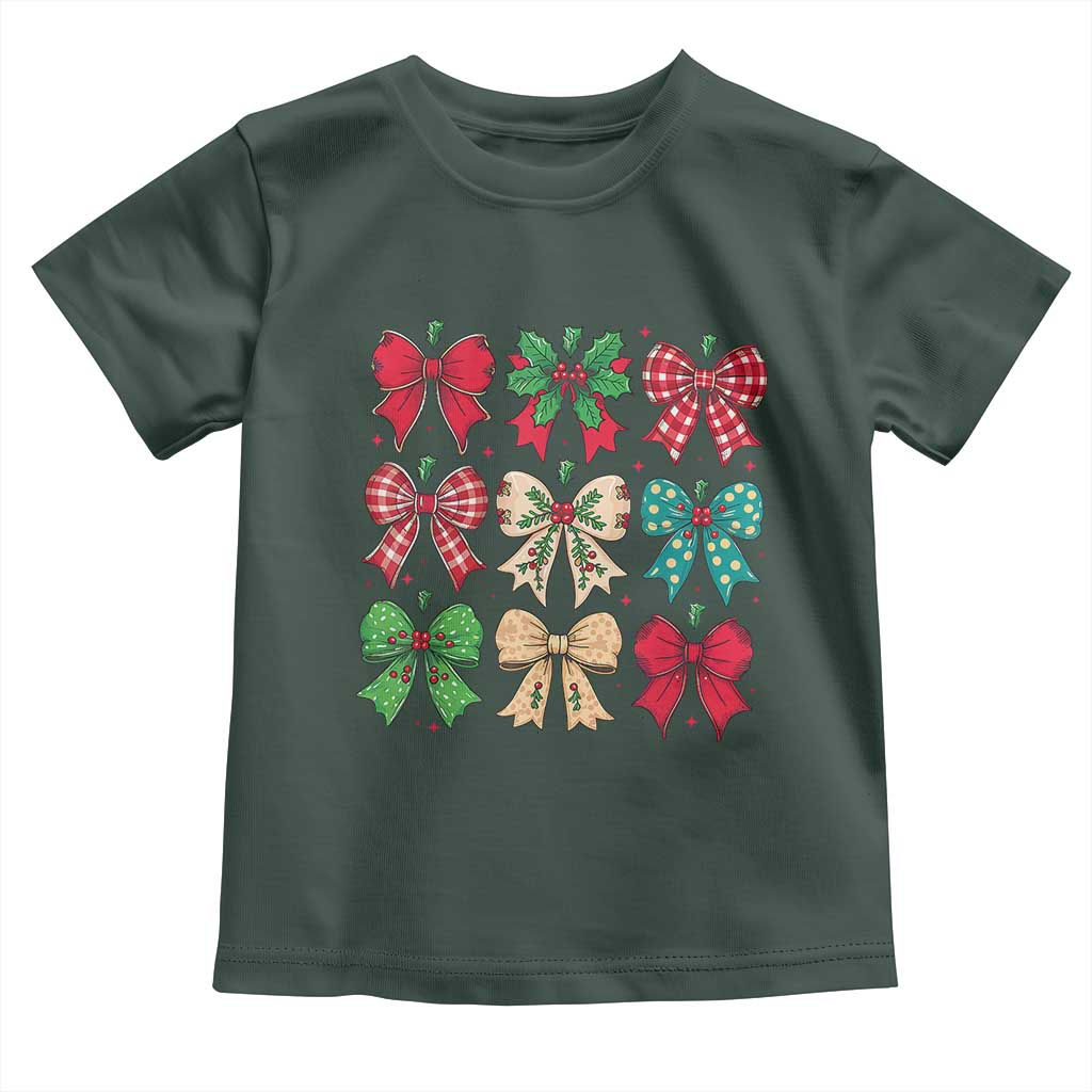 Merry Christmas Coquette Bow Baby Shirt Festive Xmas Vibe TS02 Dark Forest Green Print Your Wear