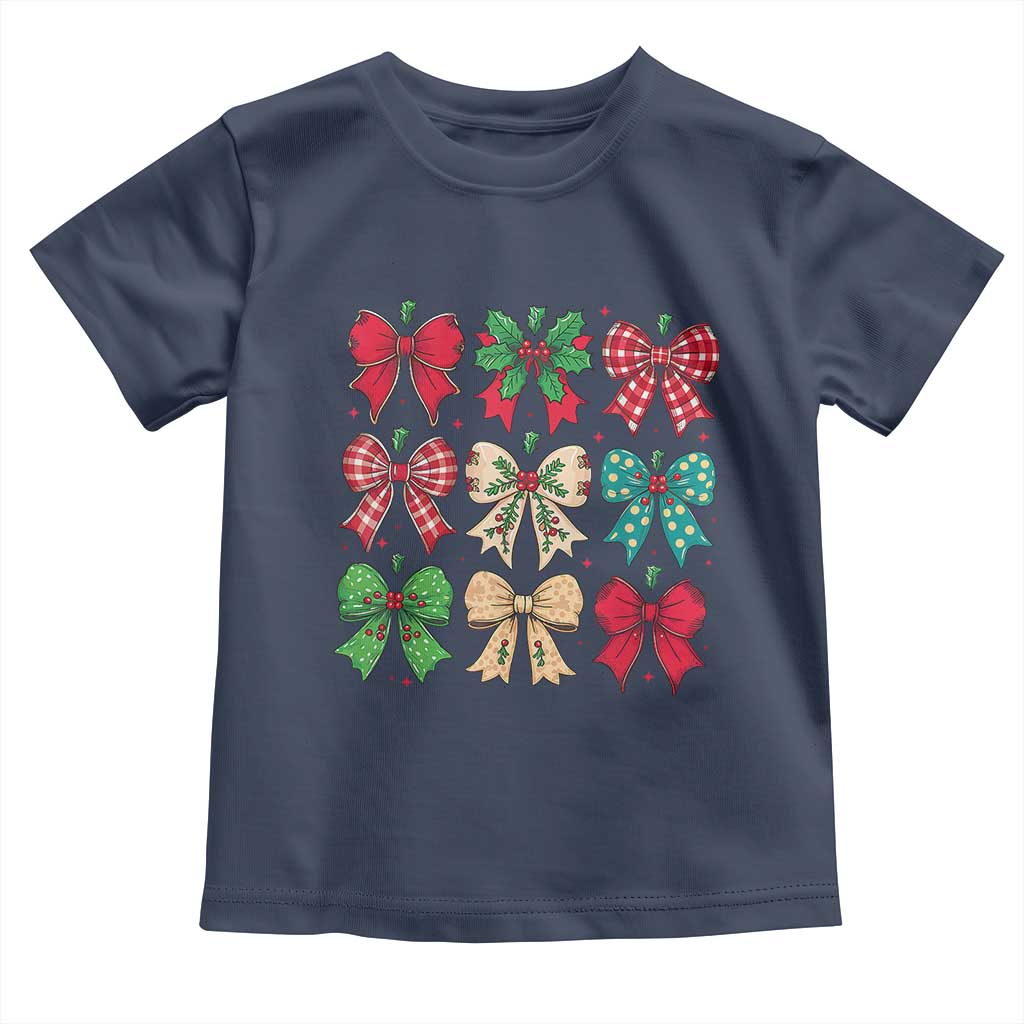 Merry Christmas Coquette Bow Baby Shirt Festive Xmas Vibe TS02 Navy Print Your Wear