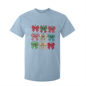 Merry Christmas Coquette Bow T Shirt For Kid Festive Xmas Vibe TS02 Light Blue Print Your Wear